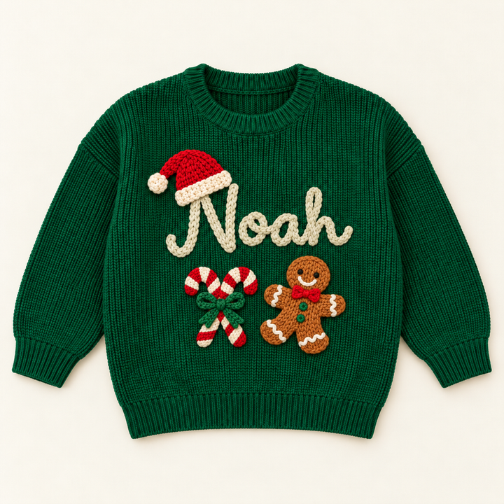 Personalized Baby & Kids Christmas Sweater – 100% Cotton, Hand-Embroidered Name & Designs