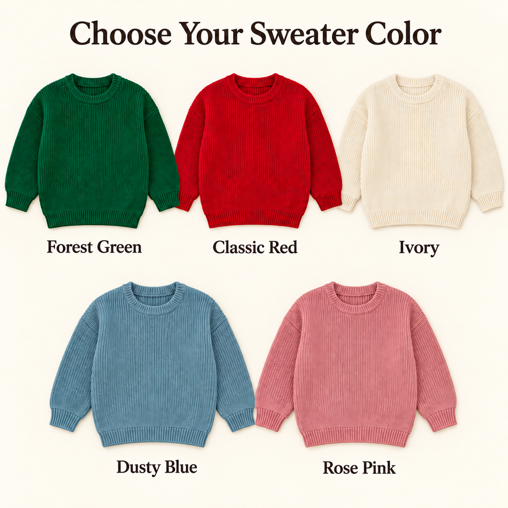 Personalized Baby & Kids Christmas Sweater – 100% Cotton, Hand-Embroidered Name & Designs