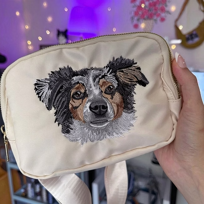 Custom Embroidered Pet Portrait Belt Bag – Personalized Photo Gift for Pet Lovers