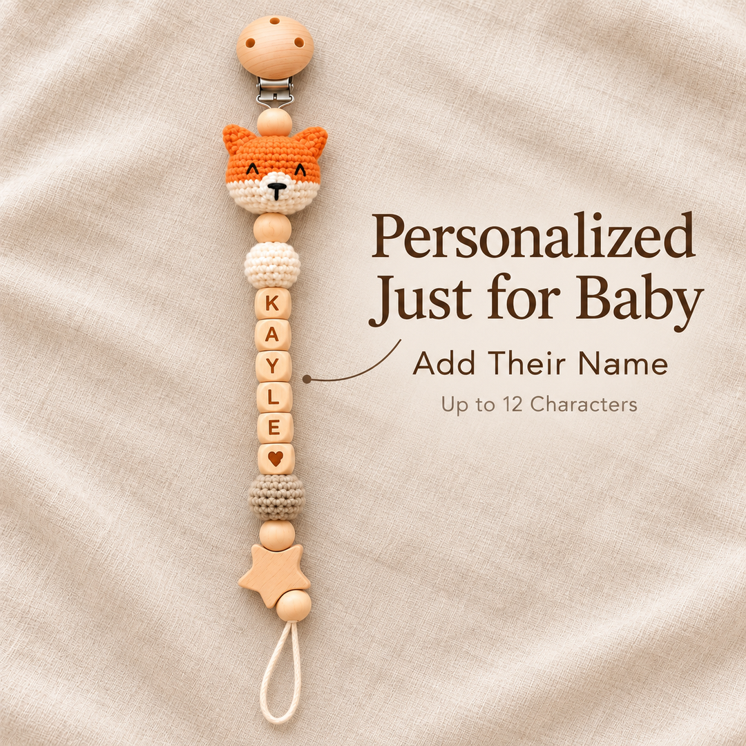 Personalized Crochet Animal Pacifier Clip – Custom Baby Name Gift