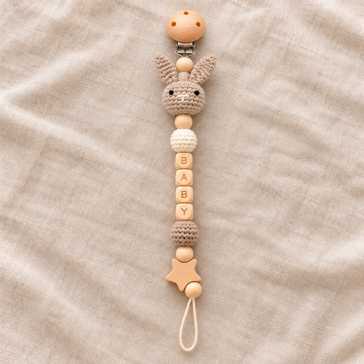 Personalized Crochet Animal Pacifier Clip – Custom Baby Name Gift