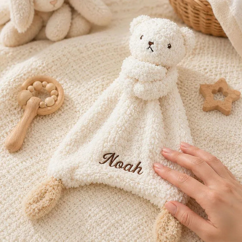 Personalized Cream Animal Baby Lovey Blanket