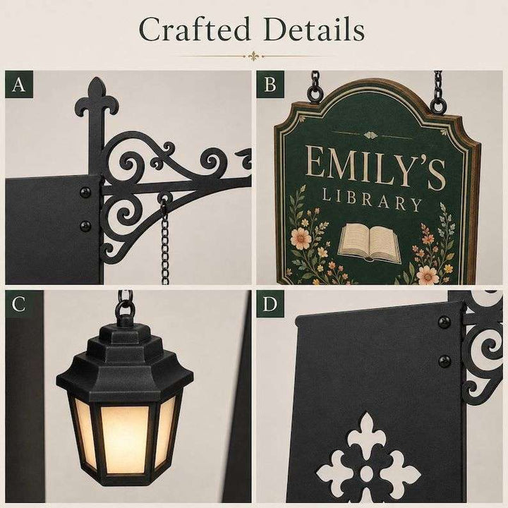 Personalized Bookshelf Sign with LED Lamp – Custom Home Library Decor for Book Lovers