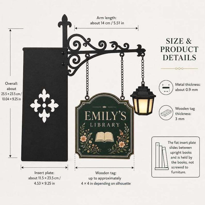 Personalized Bookshelf Sign with LED Lamp – Custom Home Library Decor for Book Lovers
