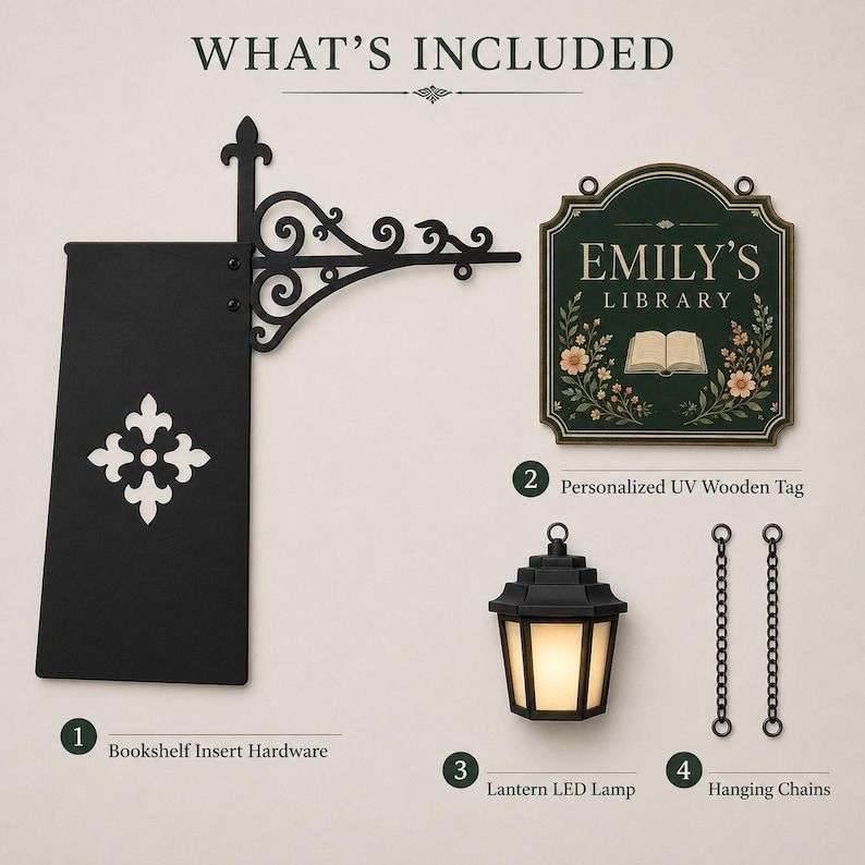 Personalized Bookshelf Sign with LED Lamp – Custom Home Library Decor for Book Lovers
