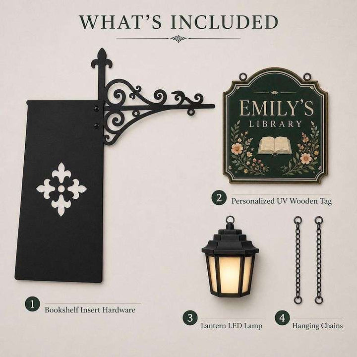 Personalized Bookshelf Sign with LED Lamp – Custom Home Library Decor for Book Lovers