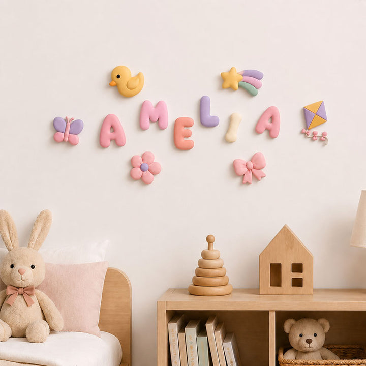 Personalized 3D Printed Name Sign with Cute Charms for Nursery & Kids Room