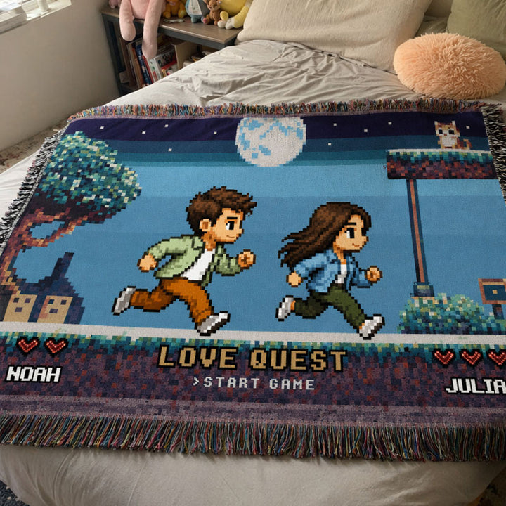Personalized Pixel Love Quest Blanket – Turn Your Photo Into A Retro Game Adventure