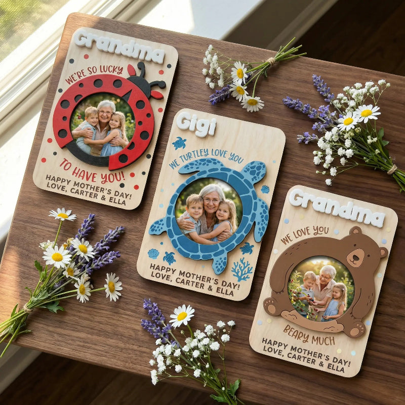 Personalized Animal Photo Holder Fridge Magnet, Custom Love You Picture Clip for Mom & Grandma, Mother's Day Photo Gift
