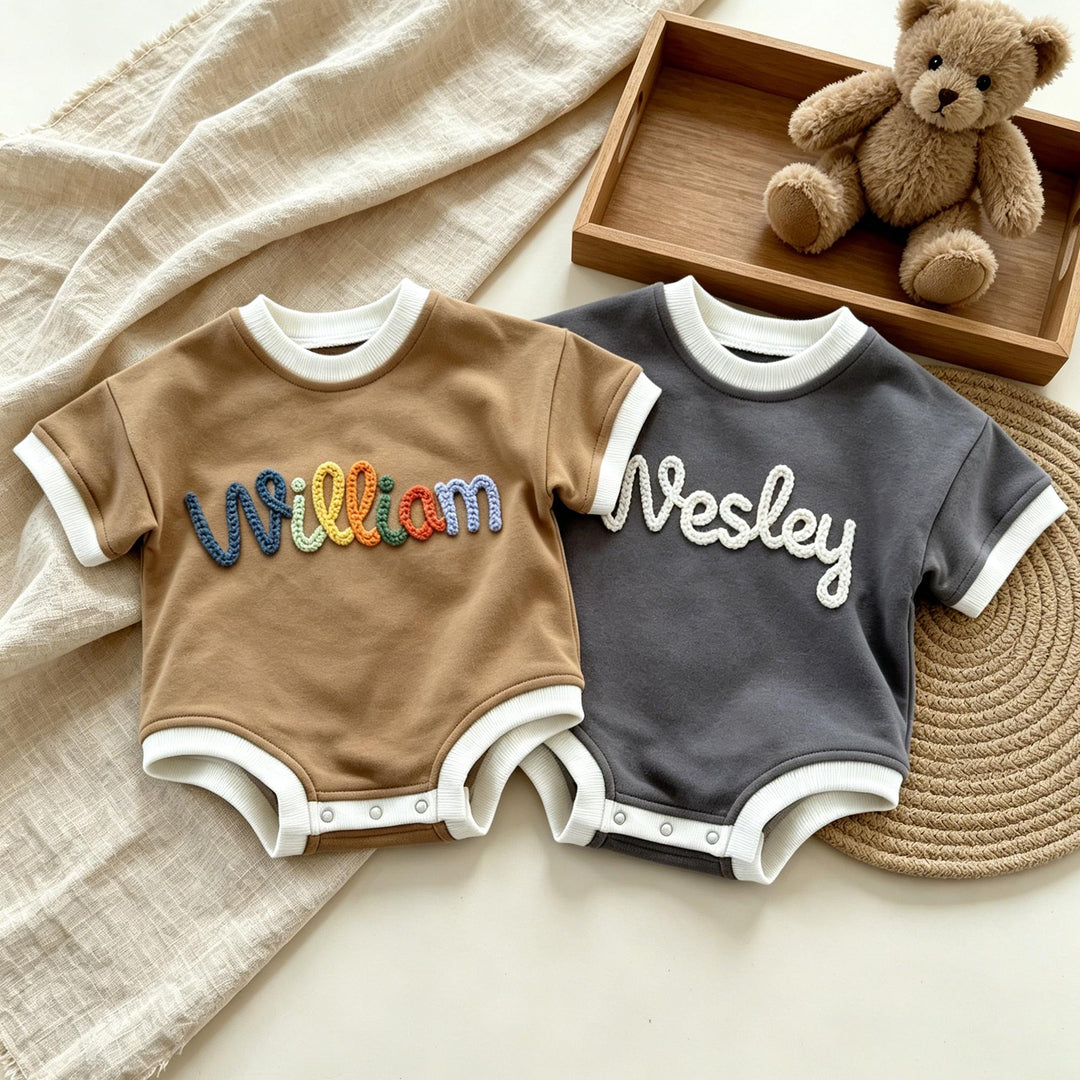 Personalized Hand-Embroidered Baby Romper – Baby-Safe Cotton Outfit