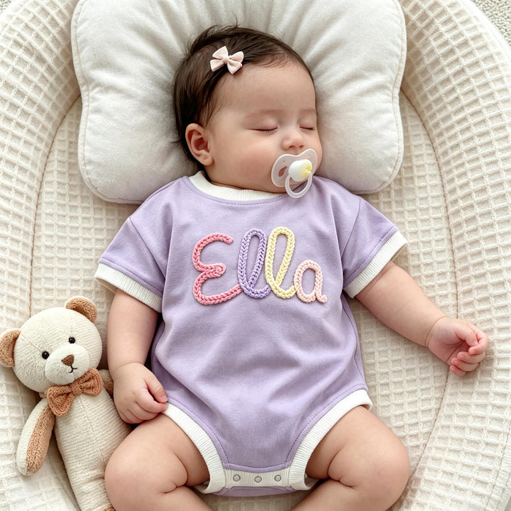 Personalized Hand-Embroidered Baby Romper – Baby-Safe Cotton Outfit