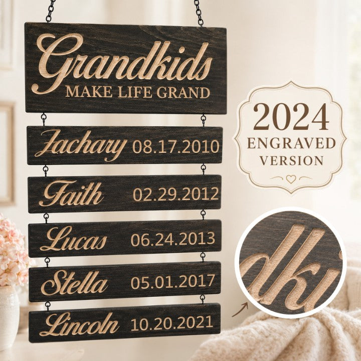 Personalized Grandkids Hanging Sign | 2024 Engraved Version