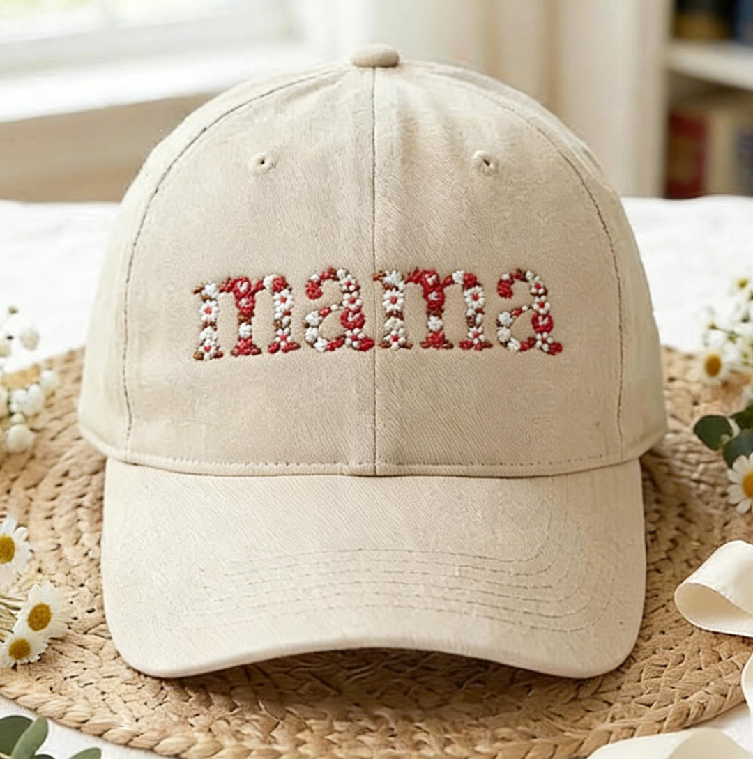 Personalized Embroidered Floral and Text Hat - A Gift for Mom