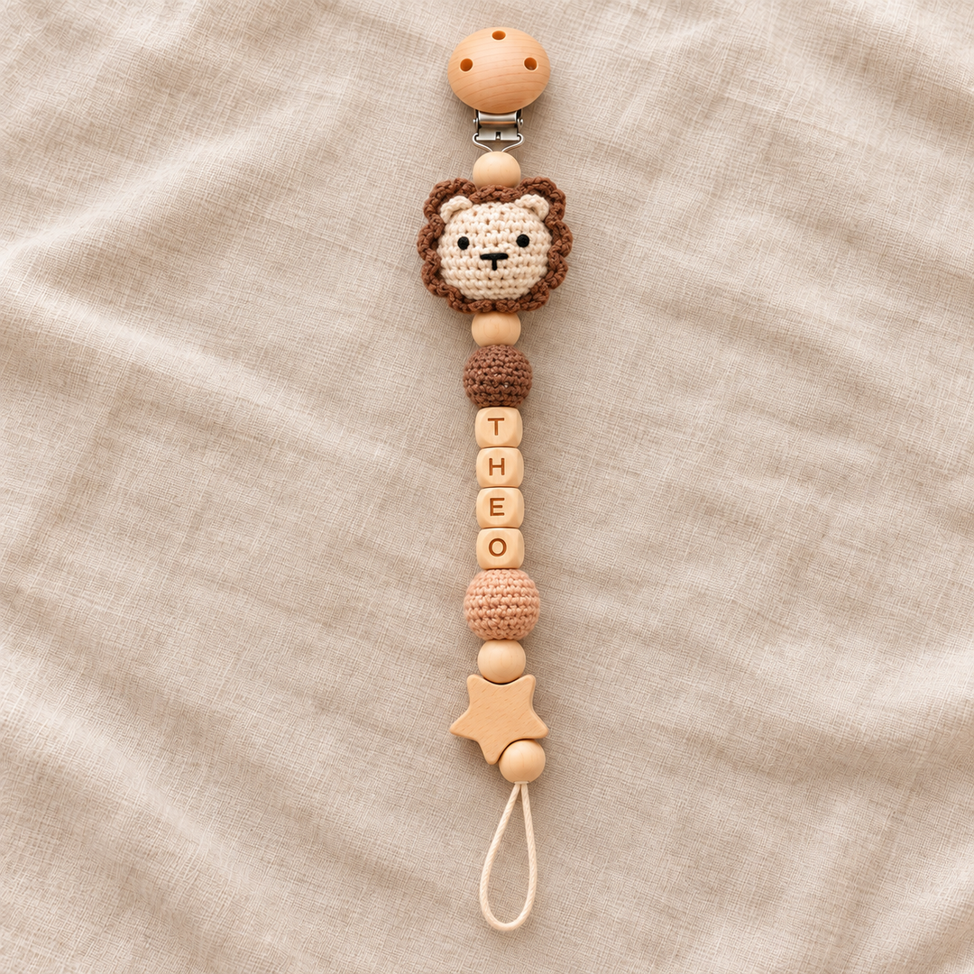 Personalized Crochet Animal Pacifier Clip – Custom Baby Name Gift