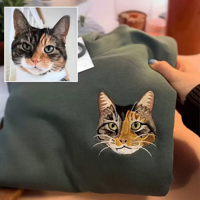 Custom Embroidered Pet Portrait Sweatshirt – Personalized with Your Pets’ Faces & Names