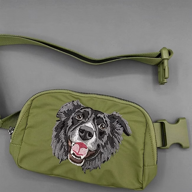 Custom Embroidered Pet Portrait Belt Bag – Personalized Photo Gift for Pet Lovers