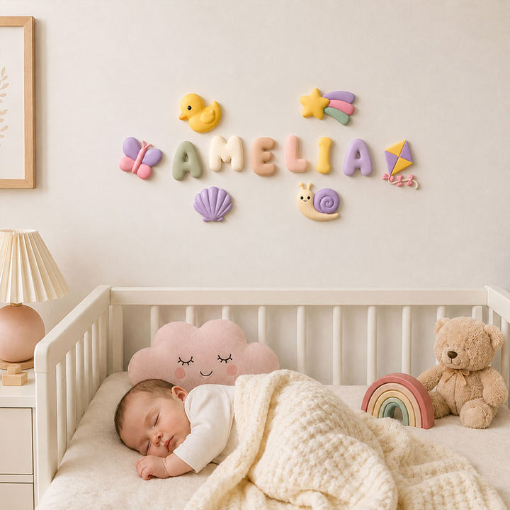 Personalized 3D Printed Name Sign with Cute Charms for Nursery & Kids Room