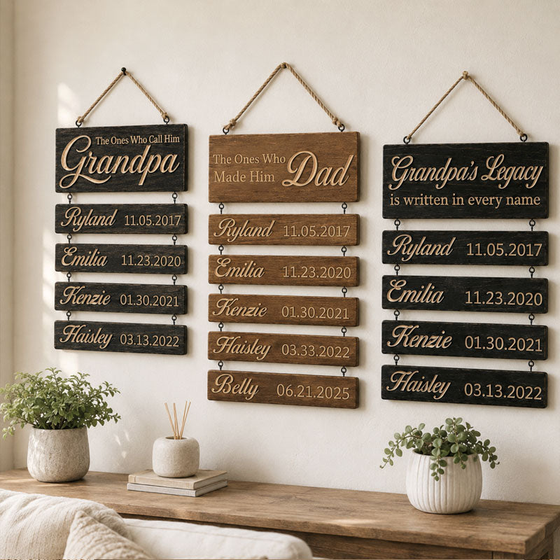Personalized Grandpa Family Birthday Sign – Custom Father’s Day Gift with Grandkids Names & Birthdays