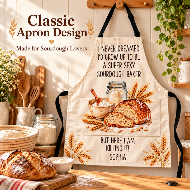 🍞 Personalised Sourdough Baker Apron with Pocket – Custom Name Funny Baking Gift