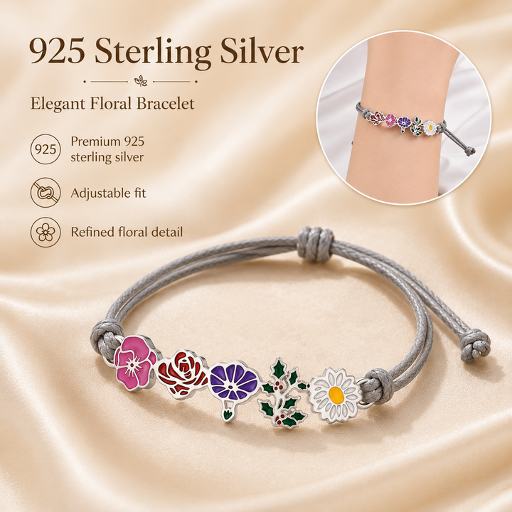 Personalized Birth Flower Bracelet for Mom – Custom Family Flower Bracelet with 1–8 Flowers
