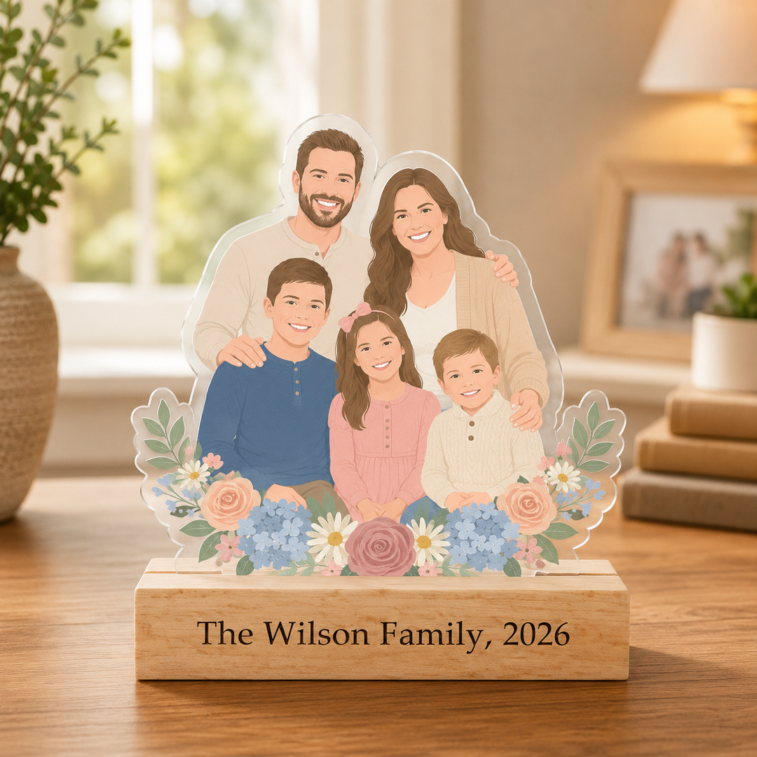 Personalized Acrylic Cartoon Portrait Stand with Wooden Base