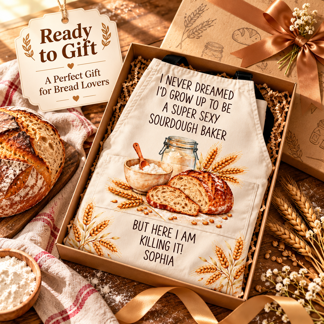 🍞 Personalised Sourdough Baker Apron with Pocket – Custom Name Funny Baking Gift