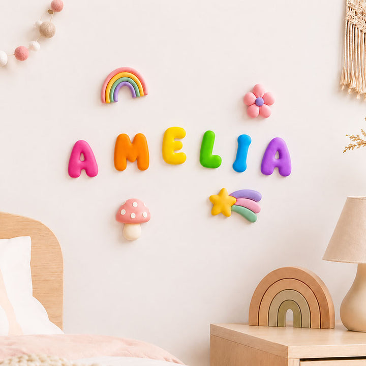 Personalized 3D Printed Name Sign with Cute Charms for Nursery & Kids Room