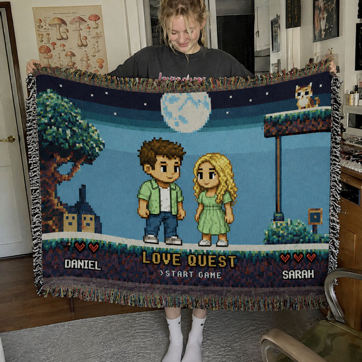 Personalized Pixel Love Quest Blanket – Turn Your Photo Into A Retro Game Adventure