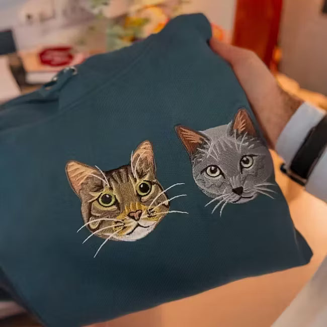 Custom Embroidered Pet Portrait Sweatshirt – Personalized with Your Pets’ Faces & Names
