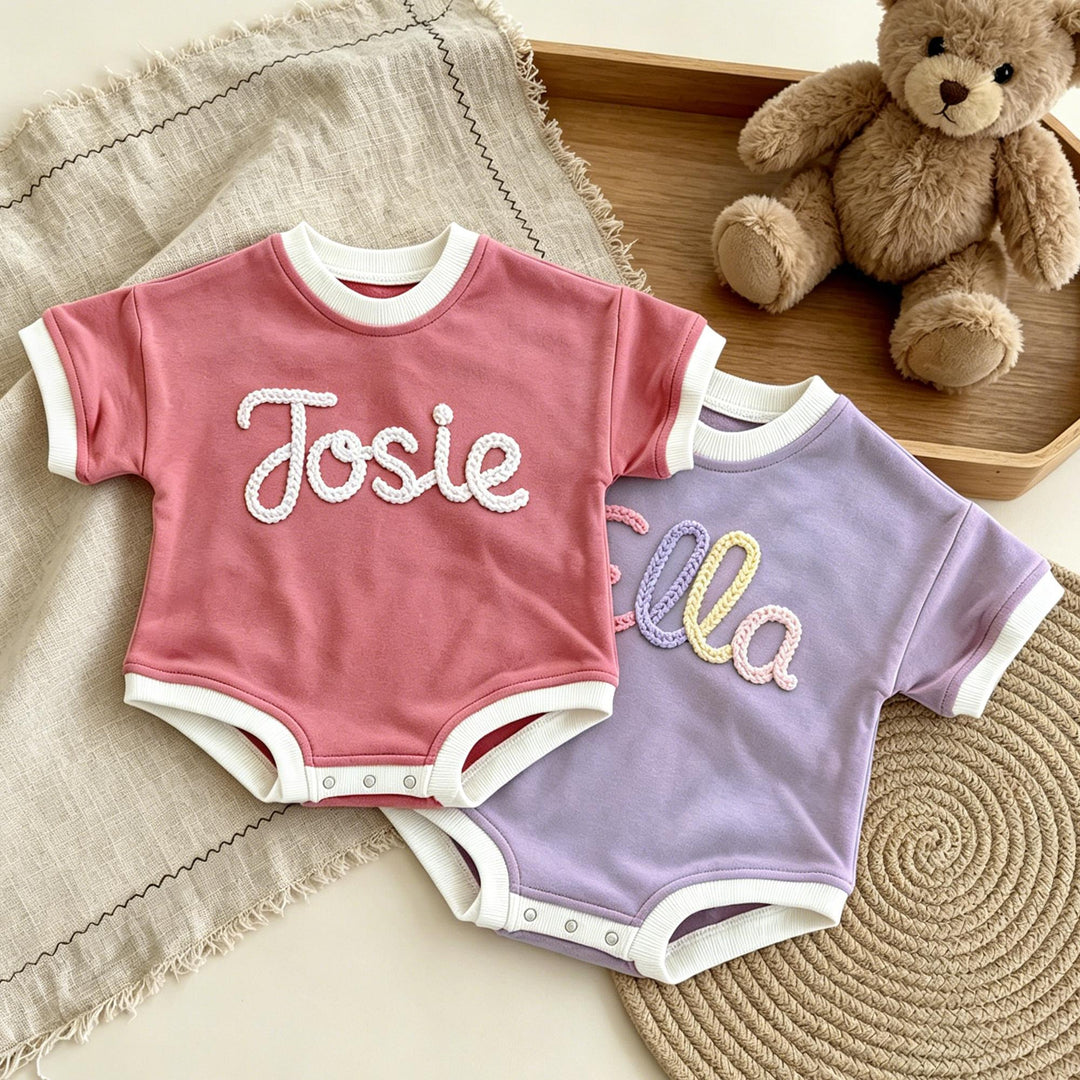 Personalized Hand-Embroidered Baby Romper – Baby-Safe Cotton Outfit