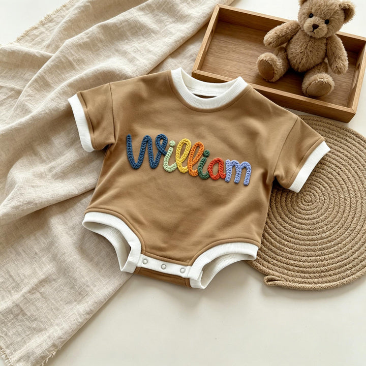 Personalized Hand-Embroidered Baby Romper – Baby-Safe Cotton Outfit