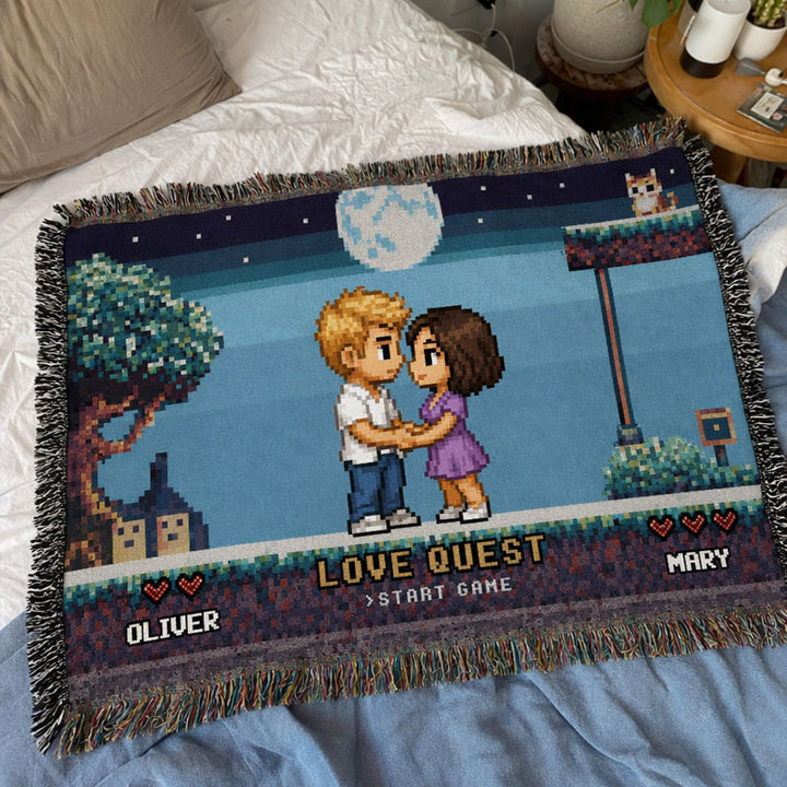 Personalized Pixel Love Quest Blanket – Turn Your Photo Into A Retro Game Adventure