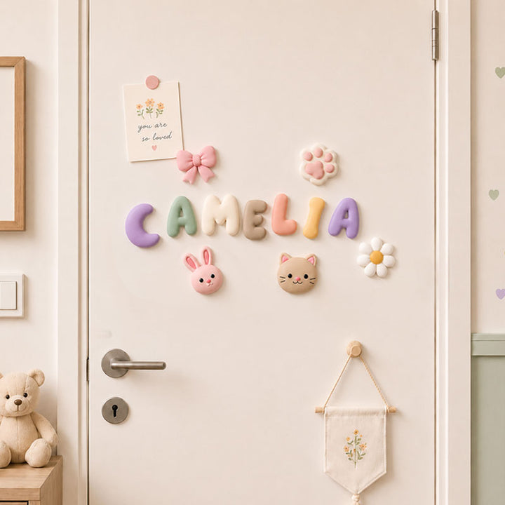 Personalized 3D Printed Name Sign with Cute Charms for Nursery & Kids Room