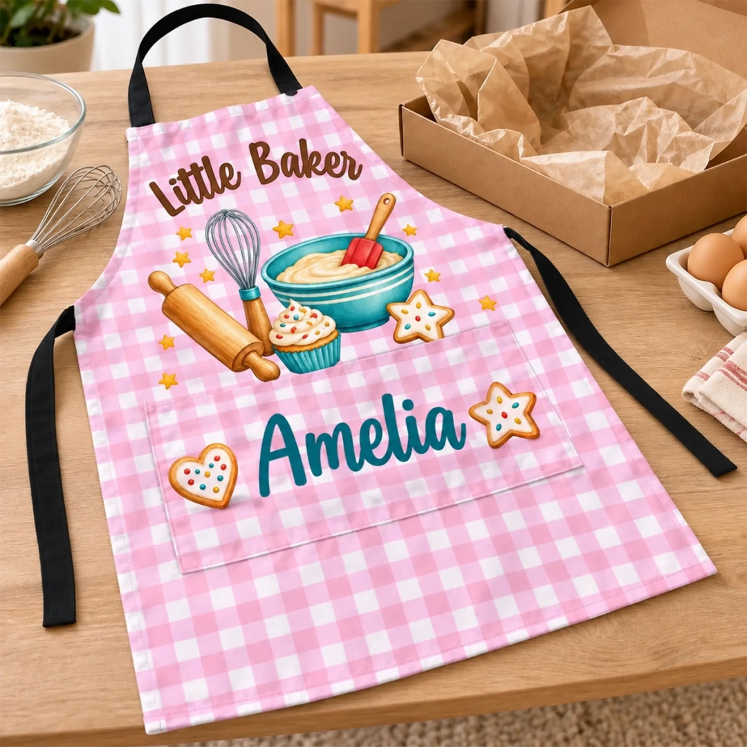 Personalized Kids’ Apron with Pocket – Custom Name Little Chef or Little Baker Gift