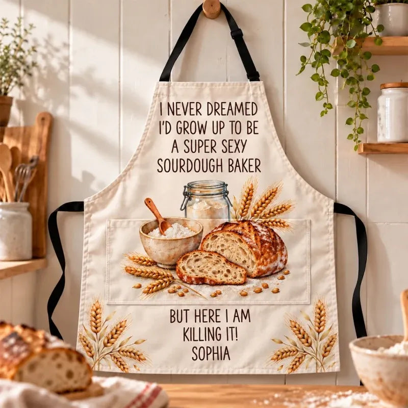 🍞 Personalised Sourdough Baker Apron with Pocket – Custom Name Funny Baking Gift