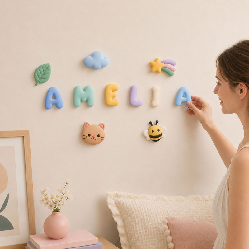 Personalized 3D Printed Name Sign with Cute Charms for Nursery & Kids Room