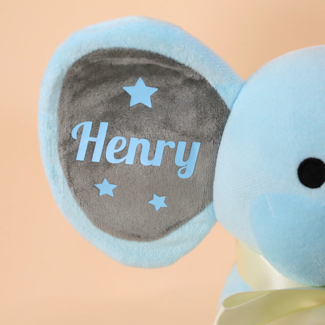 Personalized Baby Elephant Plush – Custom Newborn Birth Details Keepsake Gift