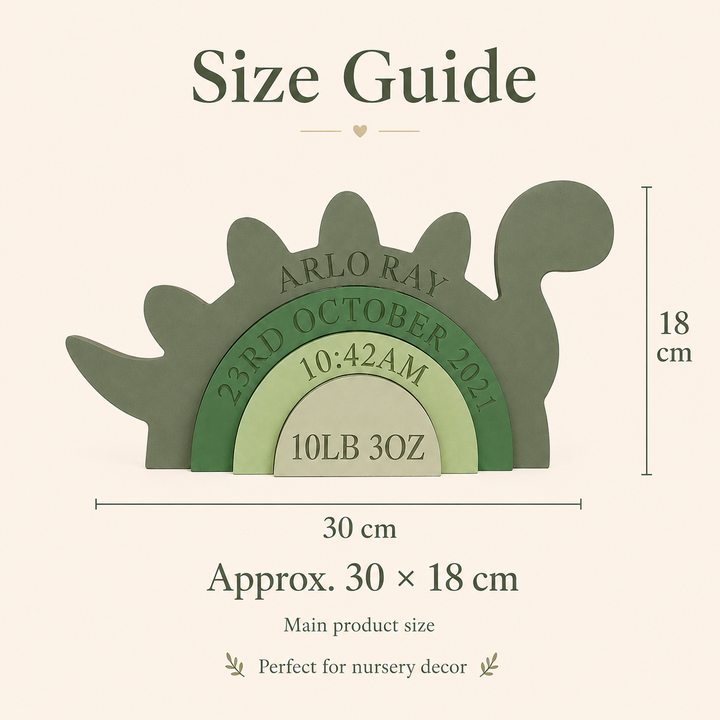 Personalized Dinosaur Birth Stats Wooden Stack – Custom Baby Name, Date, Time & Weight Keepsake Nursery Decor