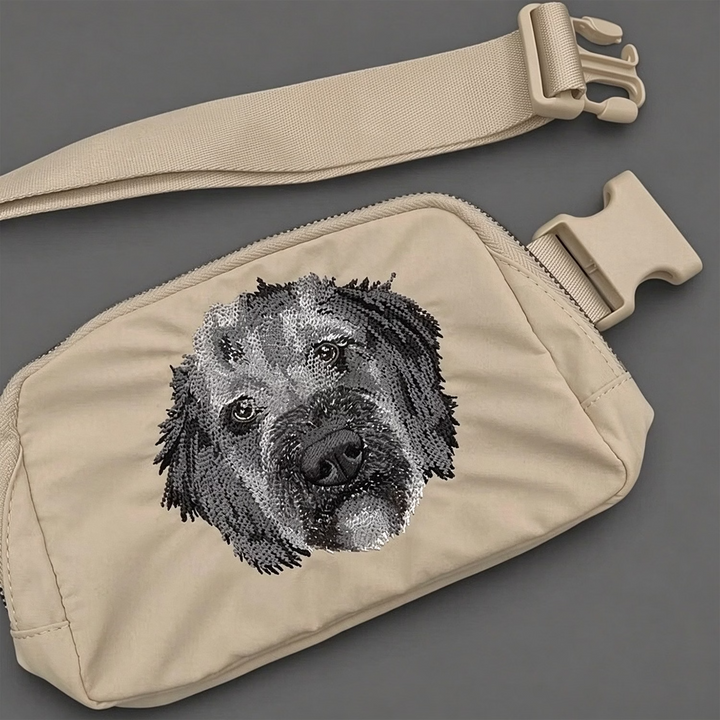 Custom Embroidered Pet Portrait Belt Bag – Personalized Photo Gift for Pet Lovers