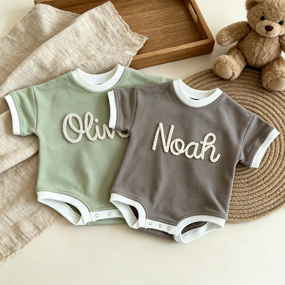 Personalized Hand-Embroidered Baby Romper – Baby-Safe Cotton Outfit