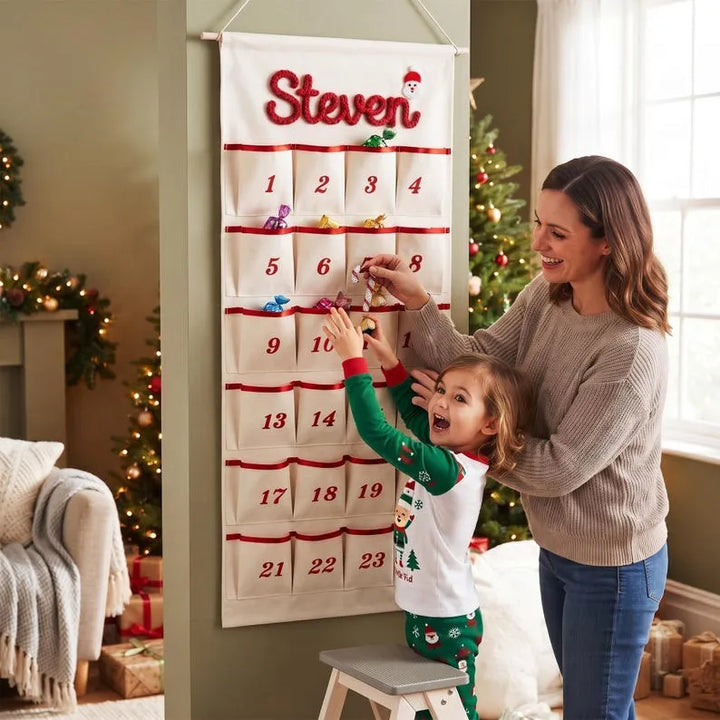 Personalized Christmas Advent Calendar  – 24-Pocket Wall Hanging