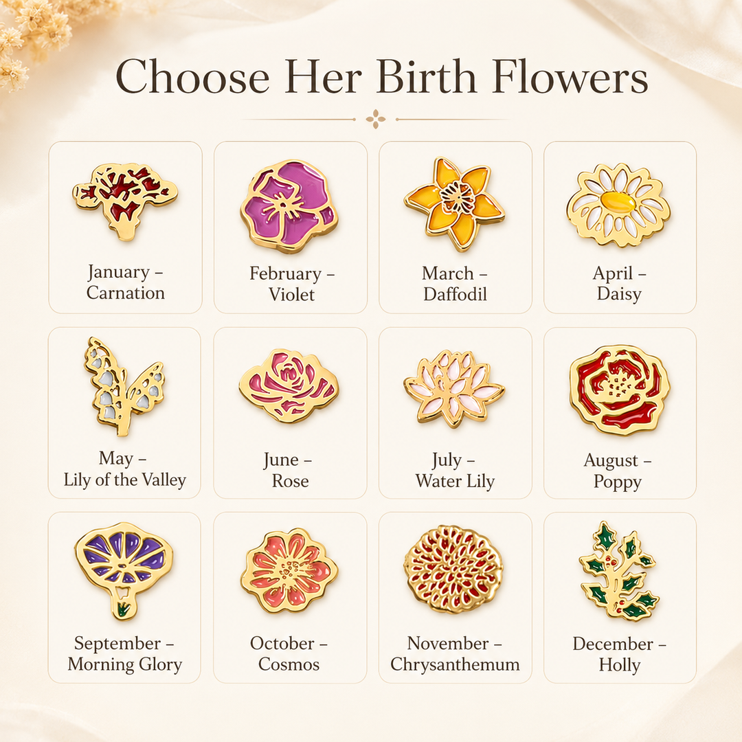 Personalized Birth Flower Chain Bracelet for Mom Grandma - Custom Family Flower Bracelet with 1–8 Flowers