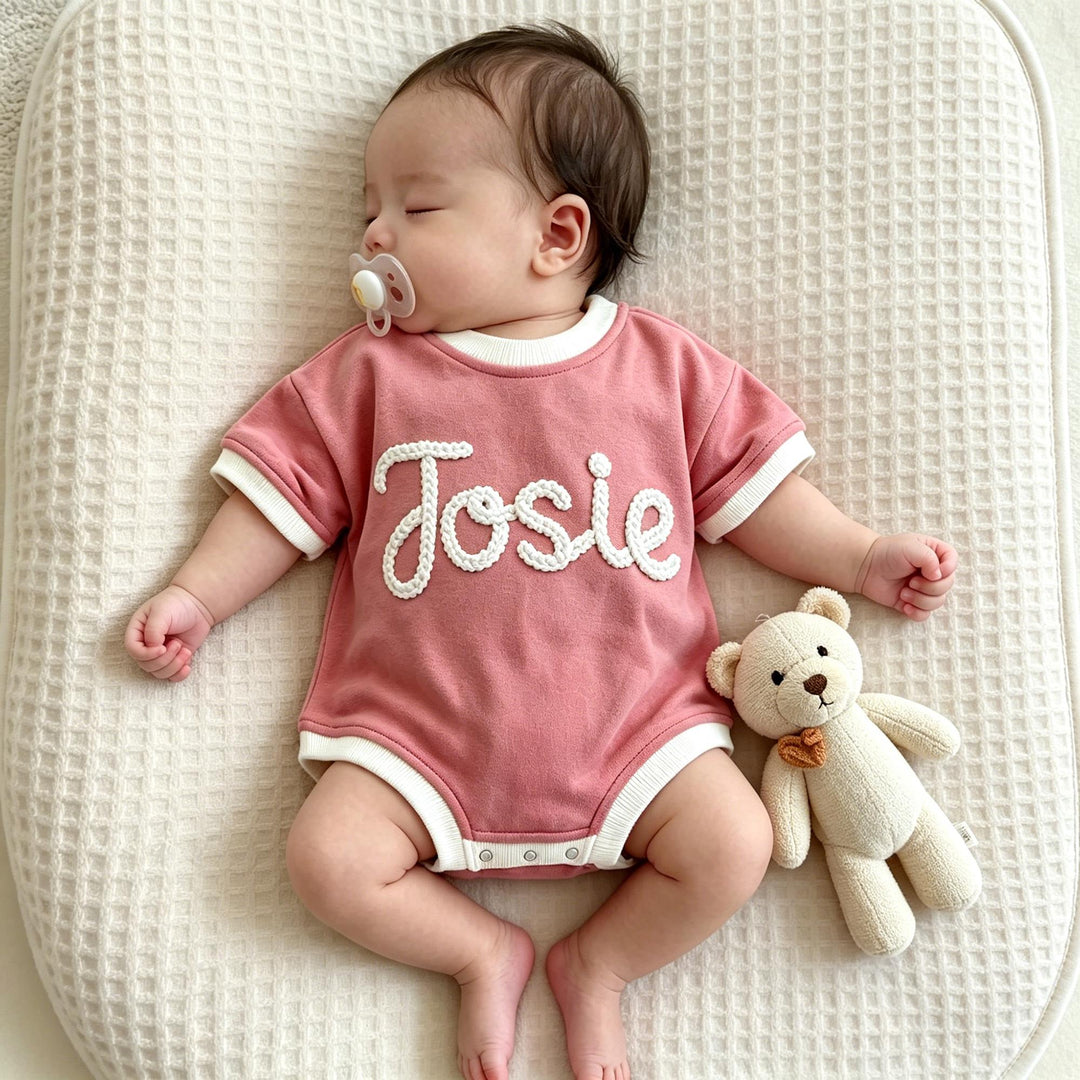 Personalized Hand-Embroidered Baby Romper – Baby-Safe Cotton Outfit