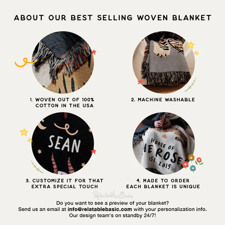 Personalized Gothic Skeleton Couple Woven Blanket – Custom Zodiac & Names Blanket