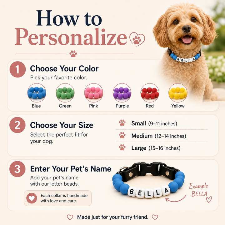 Personalized Beaded Dog Collar with Custom Name