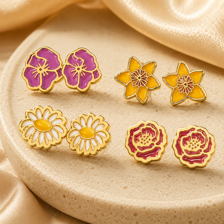 Personalized Birth Flower Stud Earrings for Her