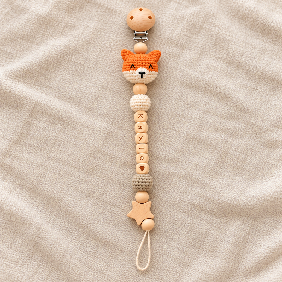 Personalized Crochet Animal Pacifier Clip – Custom Baby Name Gift