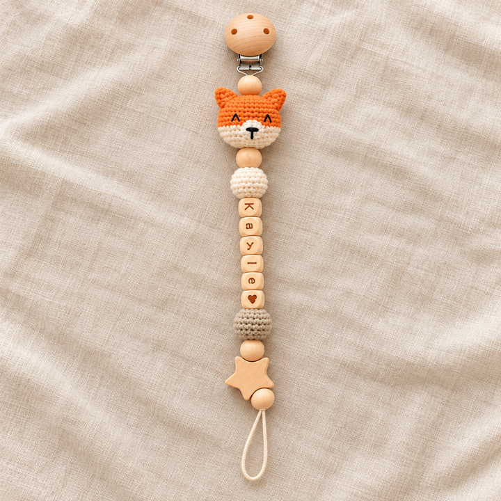 Personalized Crochet Animal Pacifier Clip – Custom Baby Name Gift