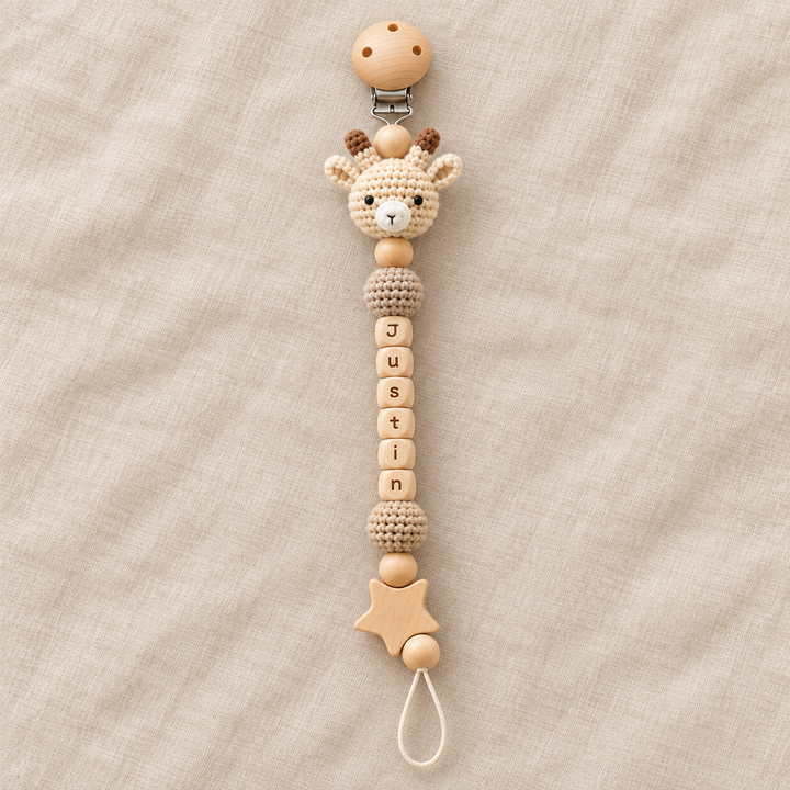Personalized Crochet Animal Pacifier Clip – Custom Baby Name Gift