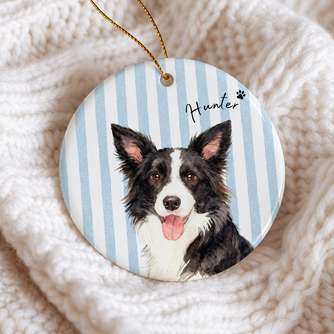 Personalized Pet Portrait Christmas Ornament – Custom Name & Striped Color Design, Double-Sided Print